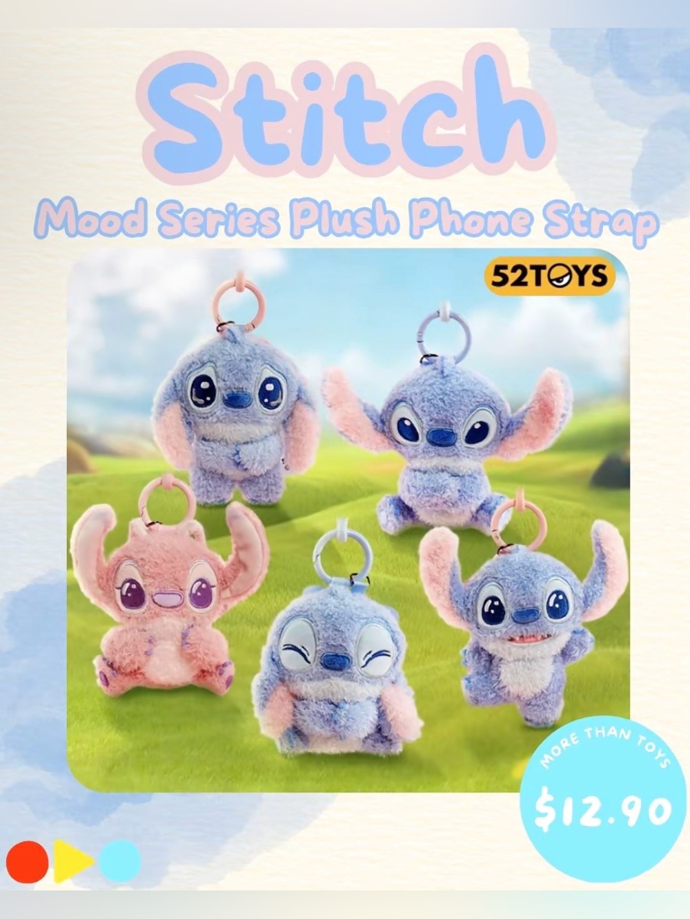 Stitch Mood Series Plush Phone Strap - Blue & Pink